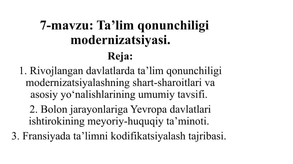Ta’lim qonunchiligi modernizatsiyasi