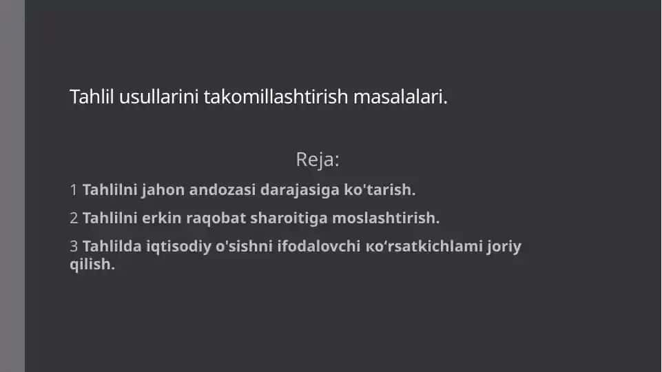 Tahlil usullarini takomillashtirish masalalari