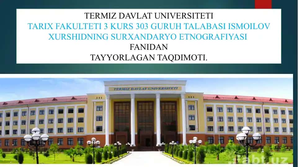 ISMOILOV XURSHIDNING SURXANDARYO ETNOGRAFIYASI
