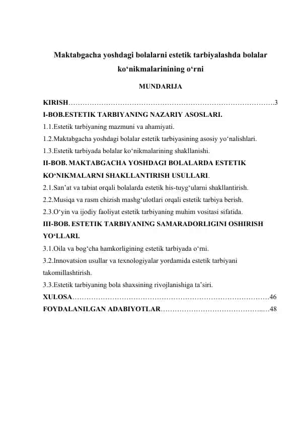 "Maktabgacha yoshdagi bolalarni estetik tarbiyalashda bolalar ko‘nikmalarinining o‘rni"