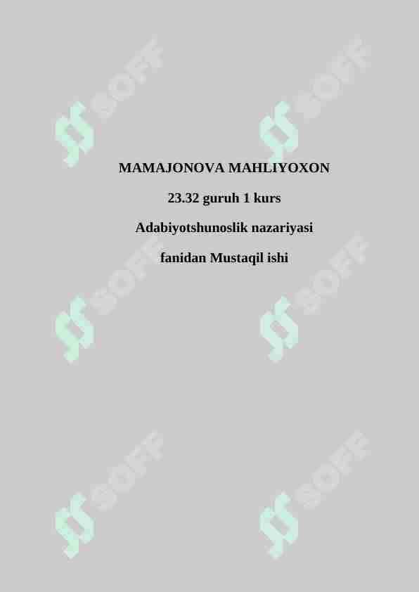 A.ULUG'BEKOVNING "ADABIYOTSHUNOSLIK NAZARIYASI" DARSLIGINI O'QIB O'RGANISH