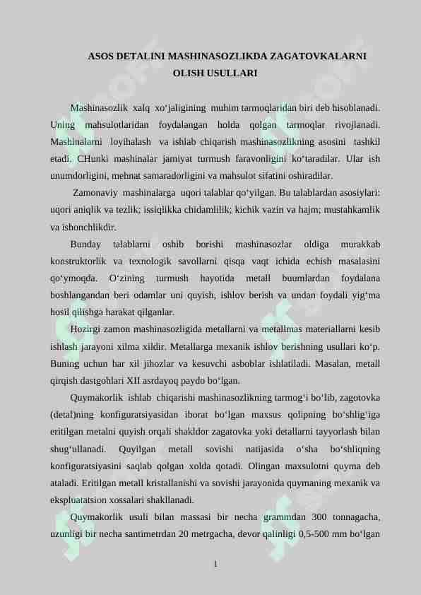 ASOS DETALINI МASHINASOZLIKDA ZAGATOVKALARNI OLISH USULLARI