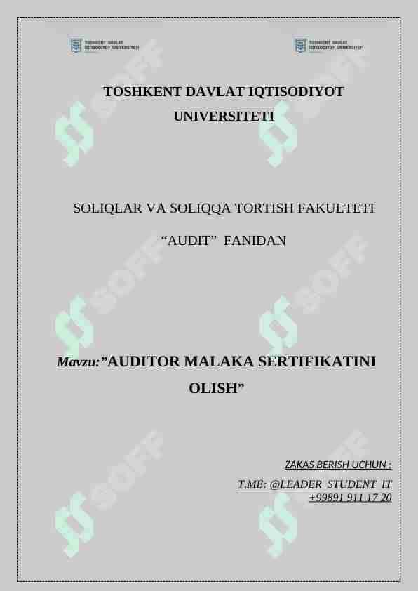 AUDITOR MALAKA SERTIFIKATINI OLISH
