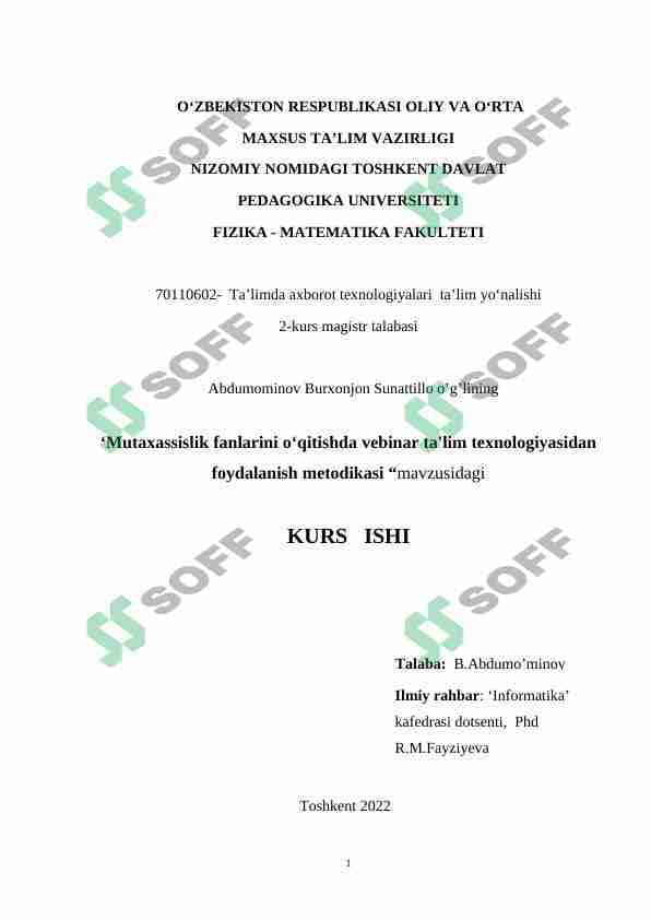 Mutaxassislik fanlarini o‘qitishda vebinar ta'lim texnologiyasidan foydalanish metodikasi