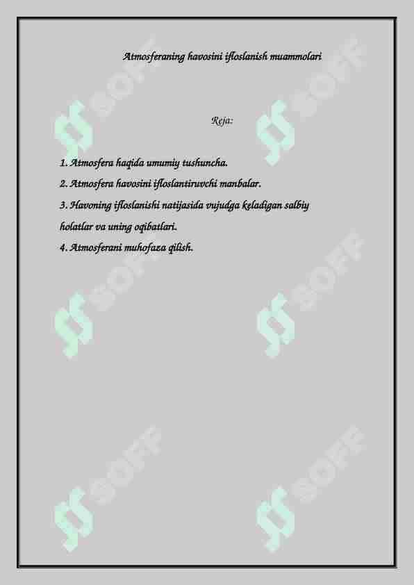 Atmosferaning ifloslanish muammolari