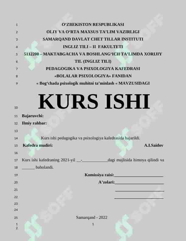 Bog‘chada psixologik muhitni ta’minlash