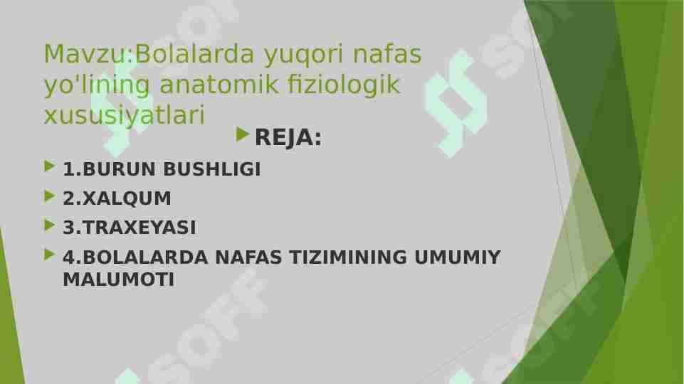 Bolalarda yuqori nafas yo'lining anatomik fiziologik xususiyatlari