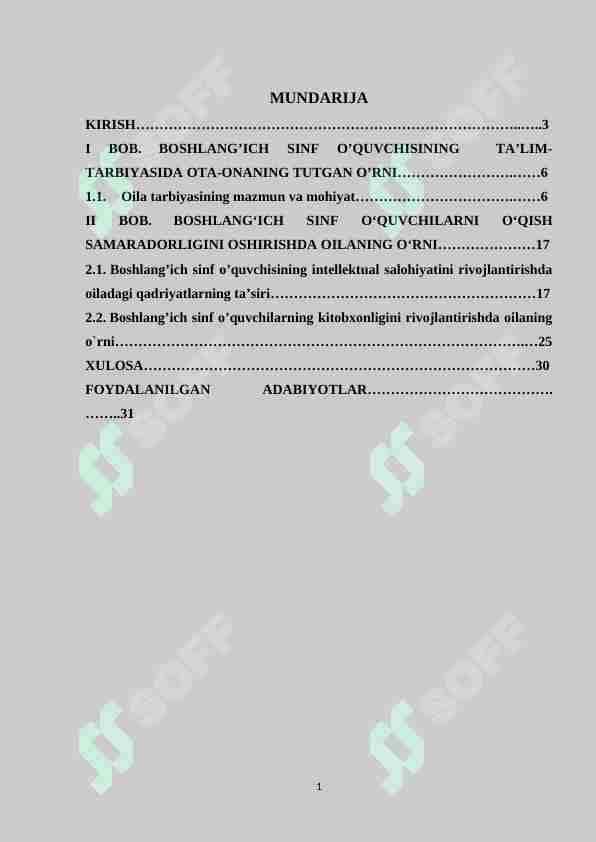 Boshlang’ich sinf o'quvchilarini oilada tarbiyalash
