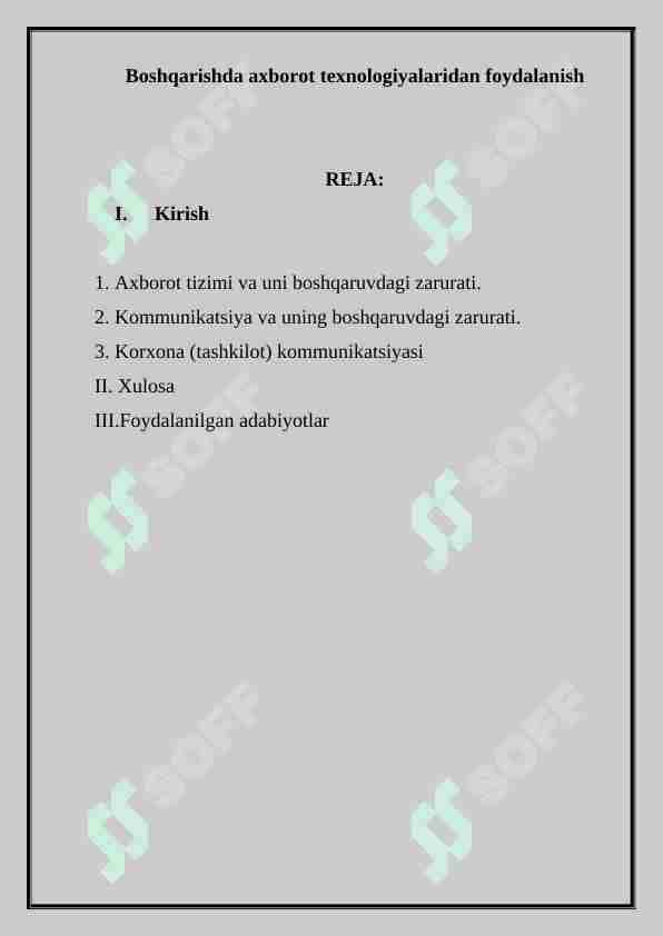 Boshqarishda axborot texnologiyalaridan foydalanish