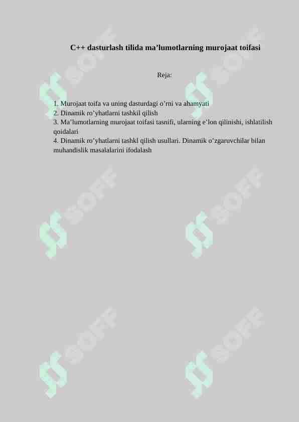 C++ dasturlash tilida ma’lumotlarning murojaat toifasi