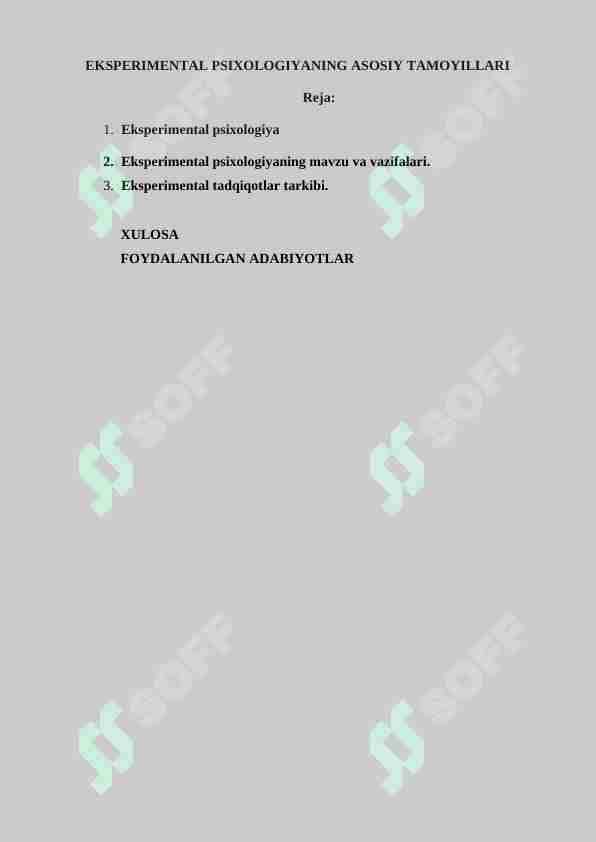 EKSPERIMENTAL PSIXOLOGIYANING ASOSIY TAMOYILLARI