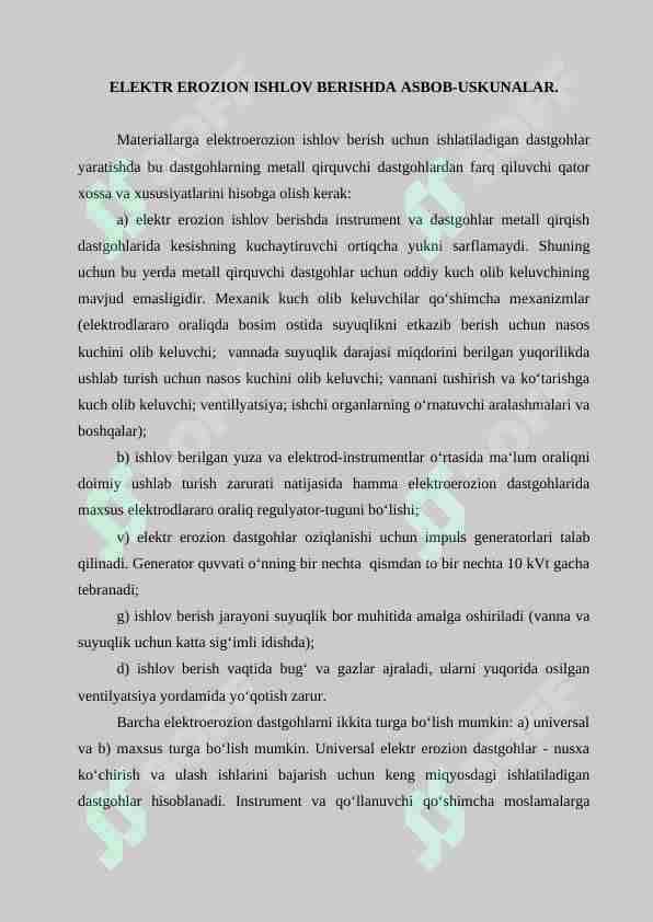ELEKTR ERОZIОN ISHLОV BERISHDA ASBОB-USKUNАLАR