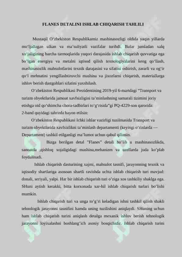 FLANES DETALINI ISHLAB CHIQARISH TAHLILI