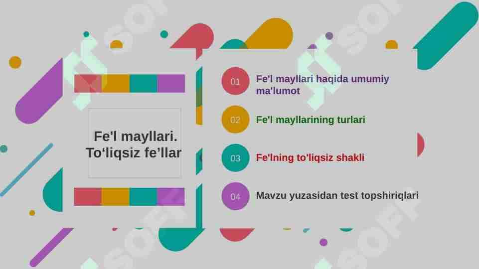 Fe'l mayllari va to'liqsiz fe'l+ 20 ta test