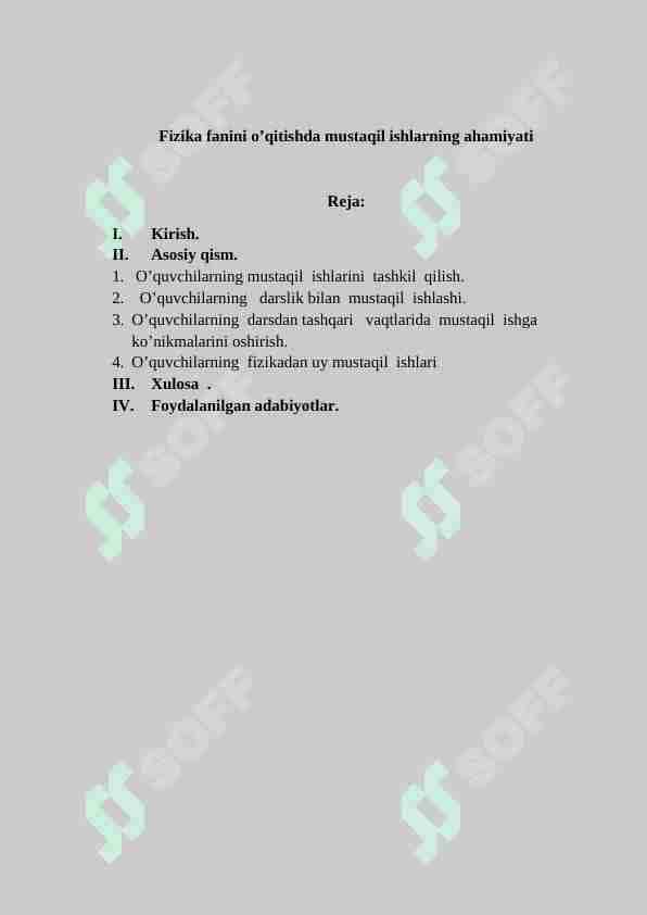 Fizika fanini o’qitishda mustaqil ishlarning ahamiyati