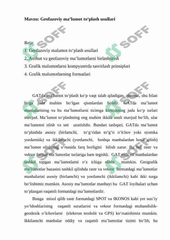 Geofazoviy ma’lumot to‘plash usullari