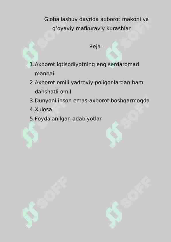 Globallashuv davrida axborot makoni va g’oyaviy mafkuraviy kurashlar