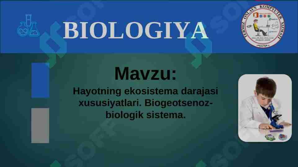 Hayotning ekosistema darajasi xususiyatlari. Biogeotsenoz-biologik sistema.