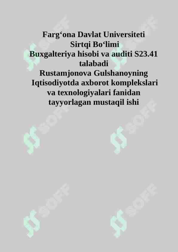 Hisoblash texnikasida axborotni qayta ishlashning arifmetik asoslari