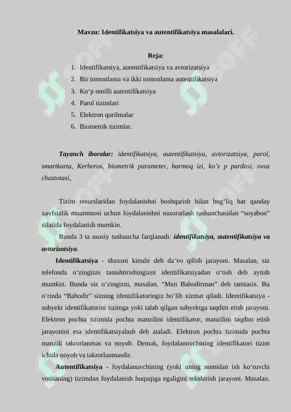 Identifikatsiya va audintifikatsiya masalalari