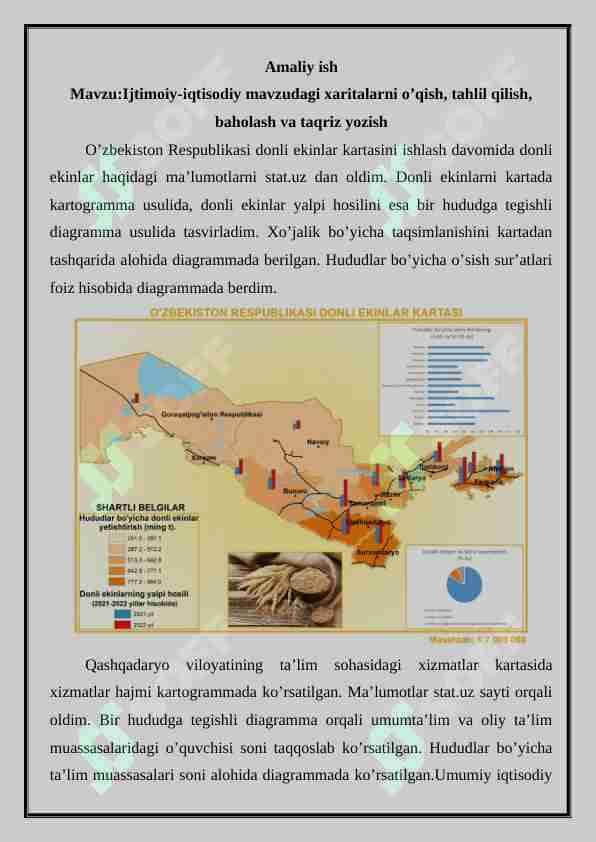 Ijtimoiy-iqtisodiy mavzudagi xaritalarni o’qish, tahlil qilish, baholash va taqriz yozish