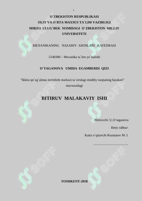 Ikkita qo`zg`almas tortishish markazi ta`siridagi moddiy nuqtaning harakati