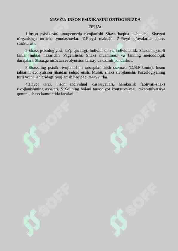 Inson psixikasini ontogenezda
