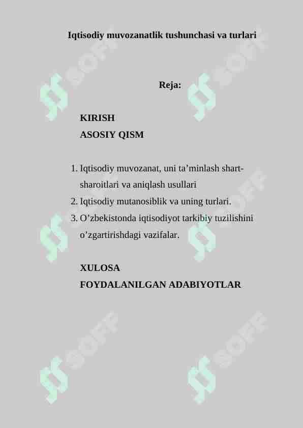 Iqtisodiy muvozanatlik tushunchasi va turlari