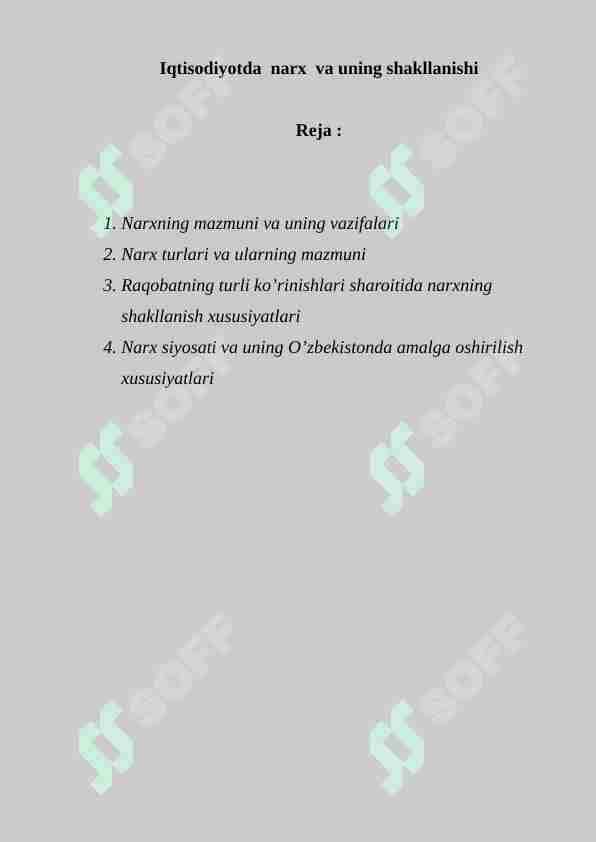 Iqtisodiyotda narx va uning shakllanishi