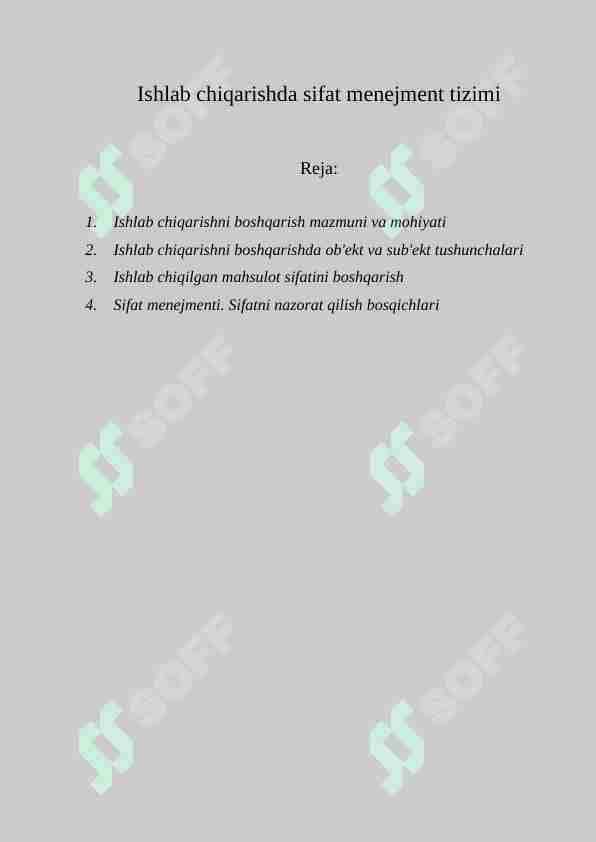 Ishlab chiqarishda sifat menejment tizimi