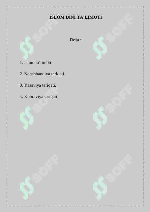 Islom dini ta’limoti va tasavvuf