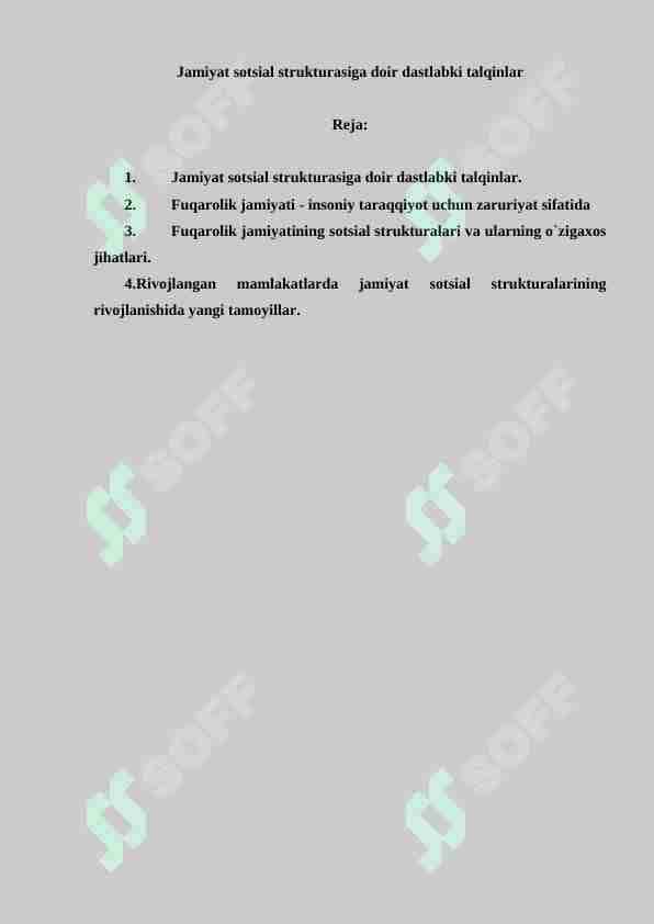 Jamiyat sotsial strukturasiga doir dastlabki talqinlar