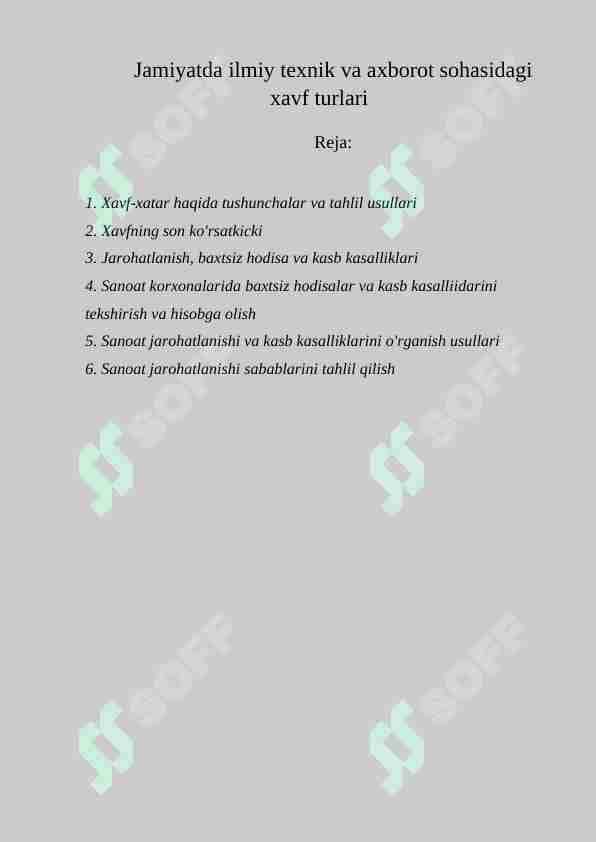 Jamiyatda ilmiy texnik va axborot sohasidagi xavf turlari