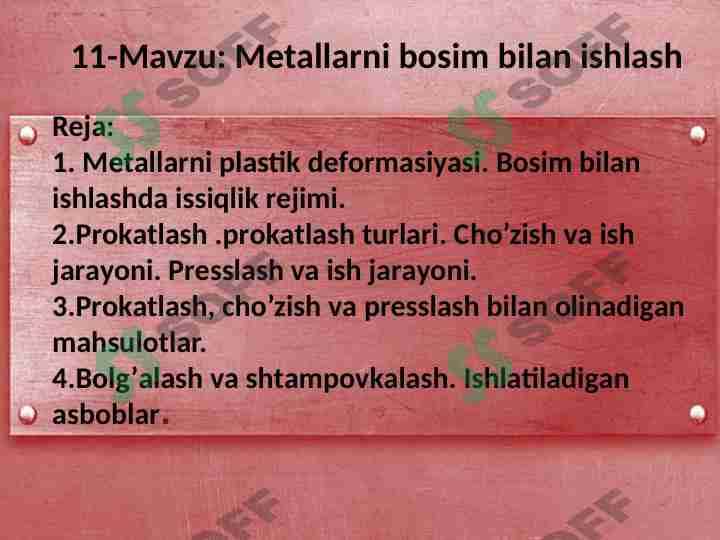 Metallarni bosim bilan ishlash