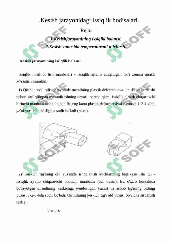 Kesish jarayonidagi issiqlik hodisalari