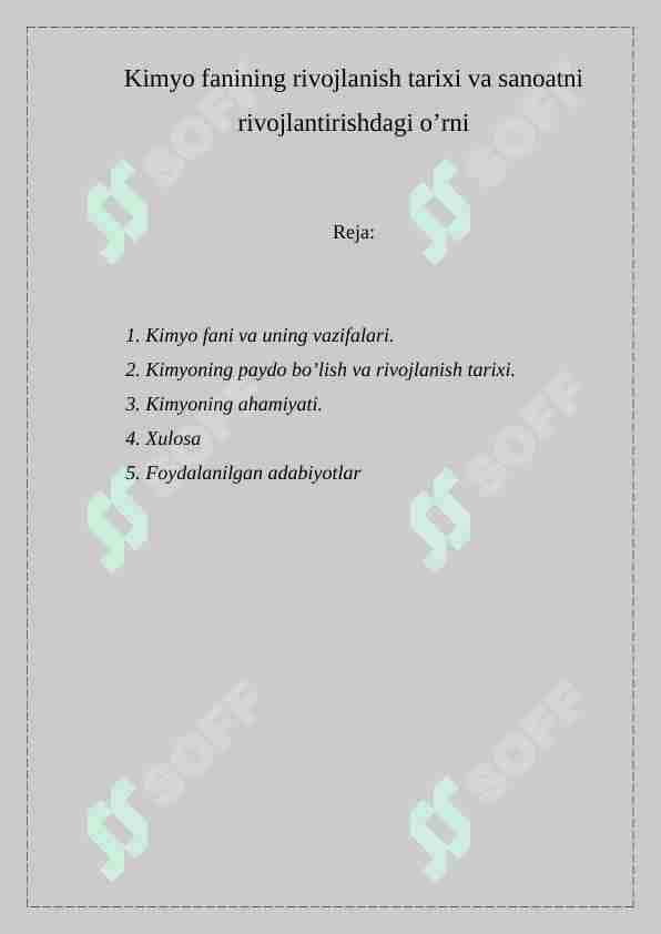 Kimyo fanining rivojlanish tarixi va sanoatni rivojlantirishdagi o’rni