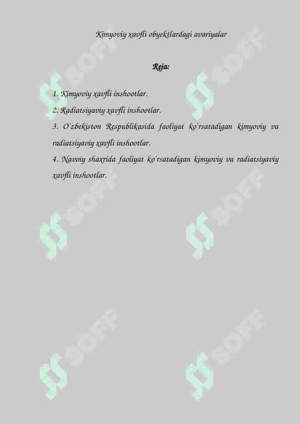 Kimyoviy xavfli obyektlardagi avariyalar