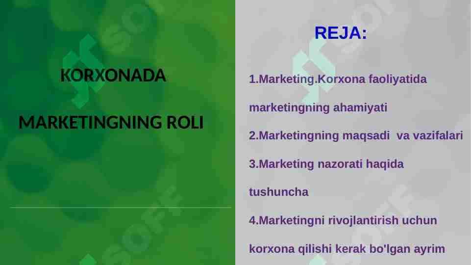 Korxonada marketingning roli