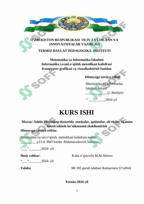 Adobe Photoshop dasturida maskalar, qatlamlar, ob'ektlar va matn bilash ishlash ko’nikmasini shakllantirish