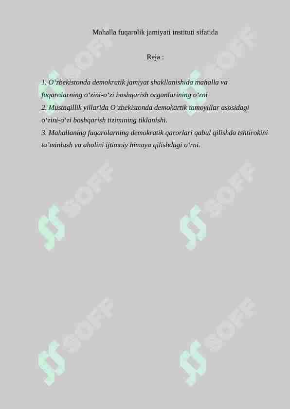 Mahalla fuqarolik jamiyati instituti sifatida