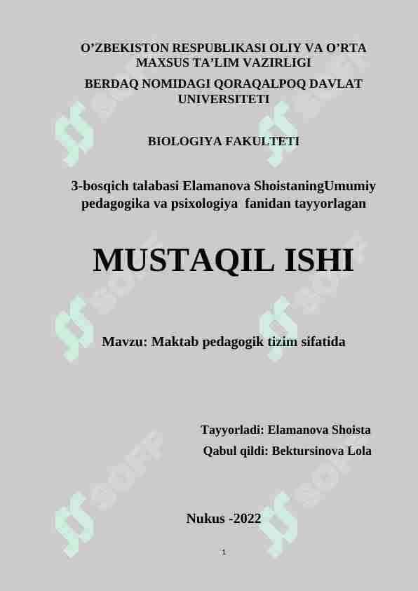 Maktab pedagogik tizim sifatida
