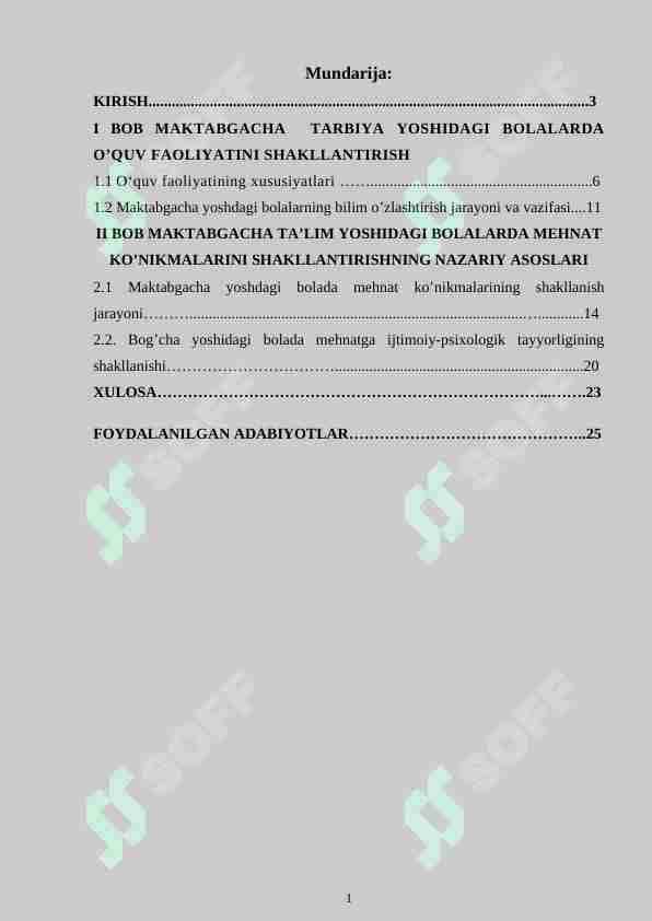 MAKTABGACHA TARBIYA YOSHIDAGI BOLALARDA O’QUV-MEHNAT FAOLIYATINI SHAKLLANTIRISH
