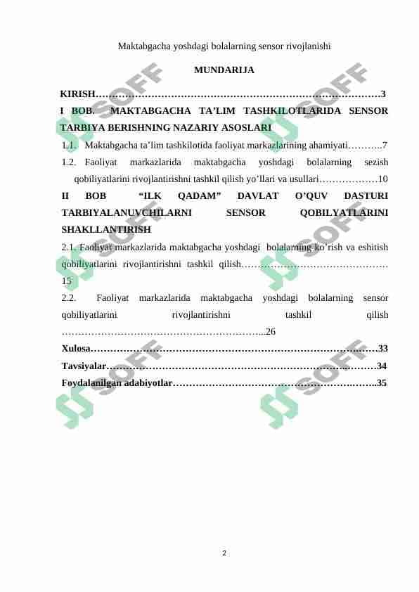 Maktabgacha yoshdagi bolalarning sensor rivojlanishi