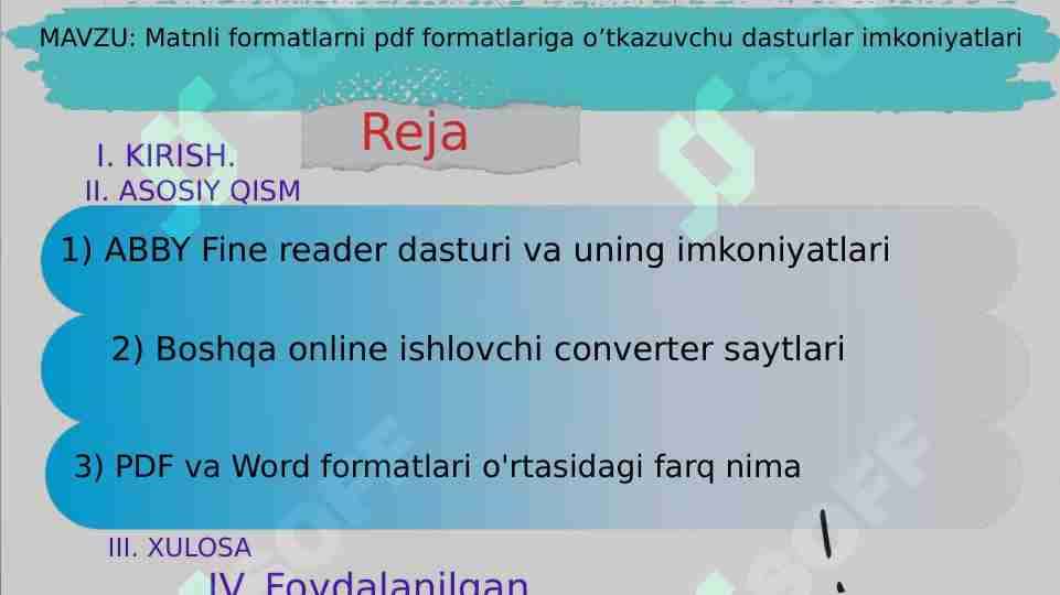 Matnli formatlarni pdf formatlariga o'tkazuvchi dasturlar
