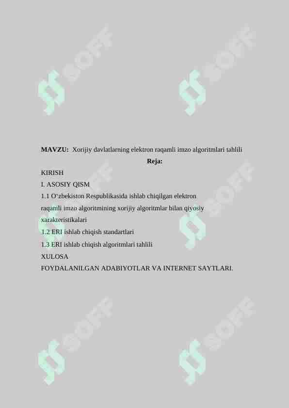 Xorijiy davlatlarning elektron raqamli imzo algoritmlari tahlili
