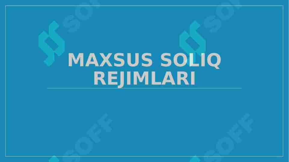 Maxsus soliq rejimlari