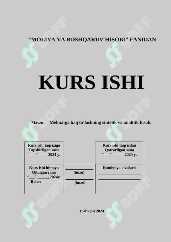Mehnatga haq to’lashning sintetik va analitik hisobi