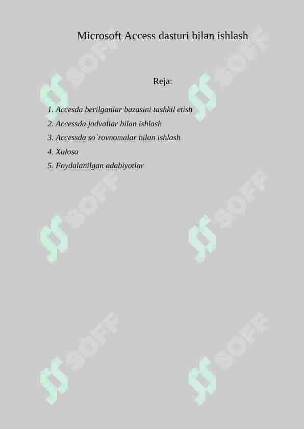 Microsoft Access dasturi bilan ishlash