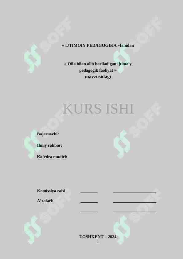 Oila bilan olib boriladigan ijtimoiy pedagogik faoliyat