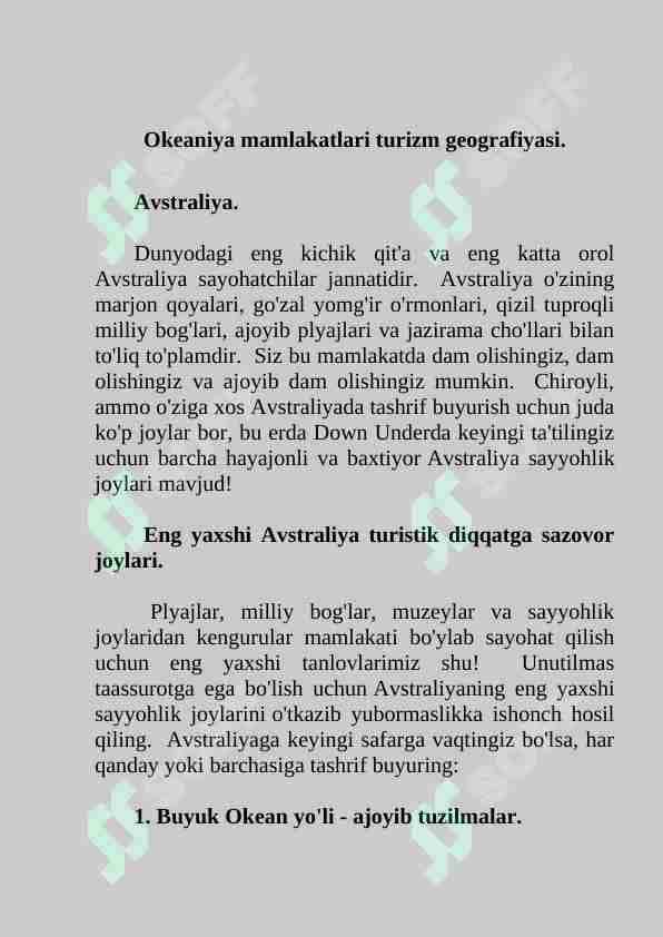 Okeaniya mamlakatlari turizm geografiyasi.